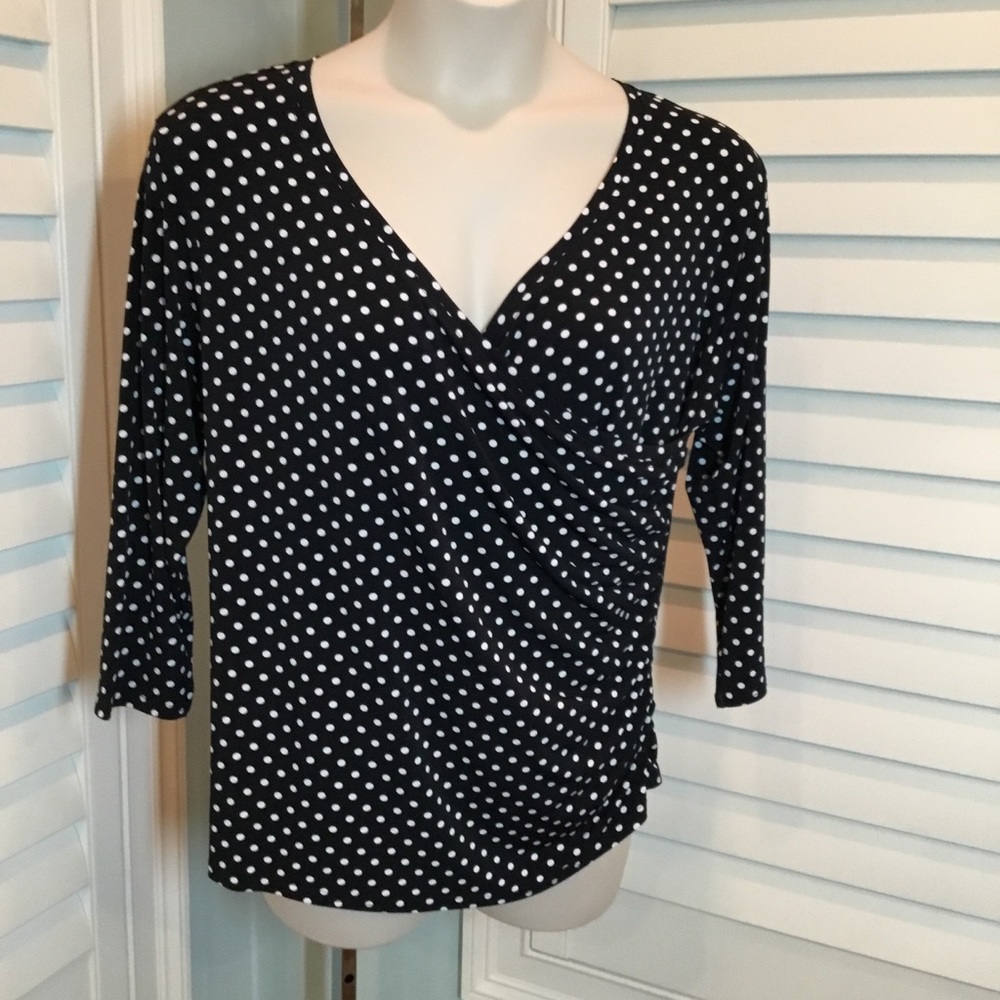 NWT Black & White Polka Dot Faux Wrap Top 1X
